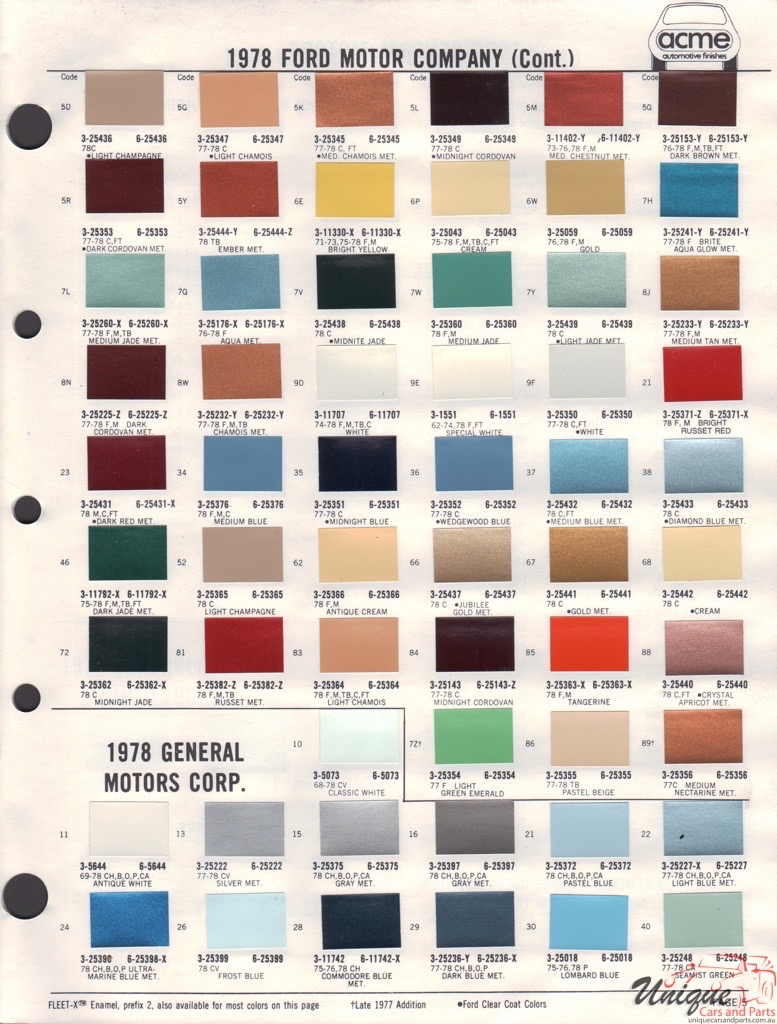 1978 General Motors Paint Charts Acme 1